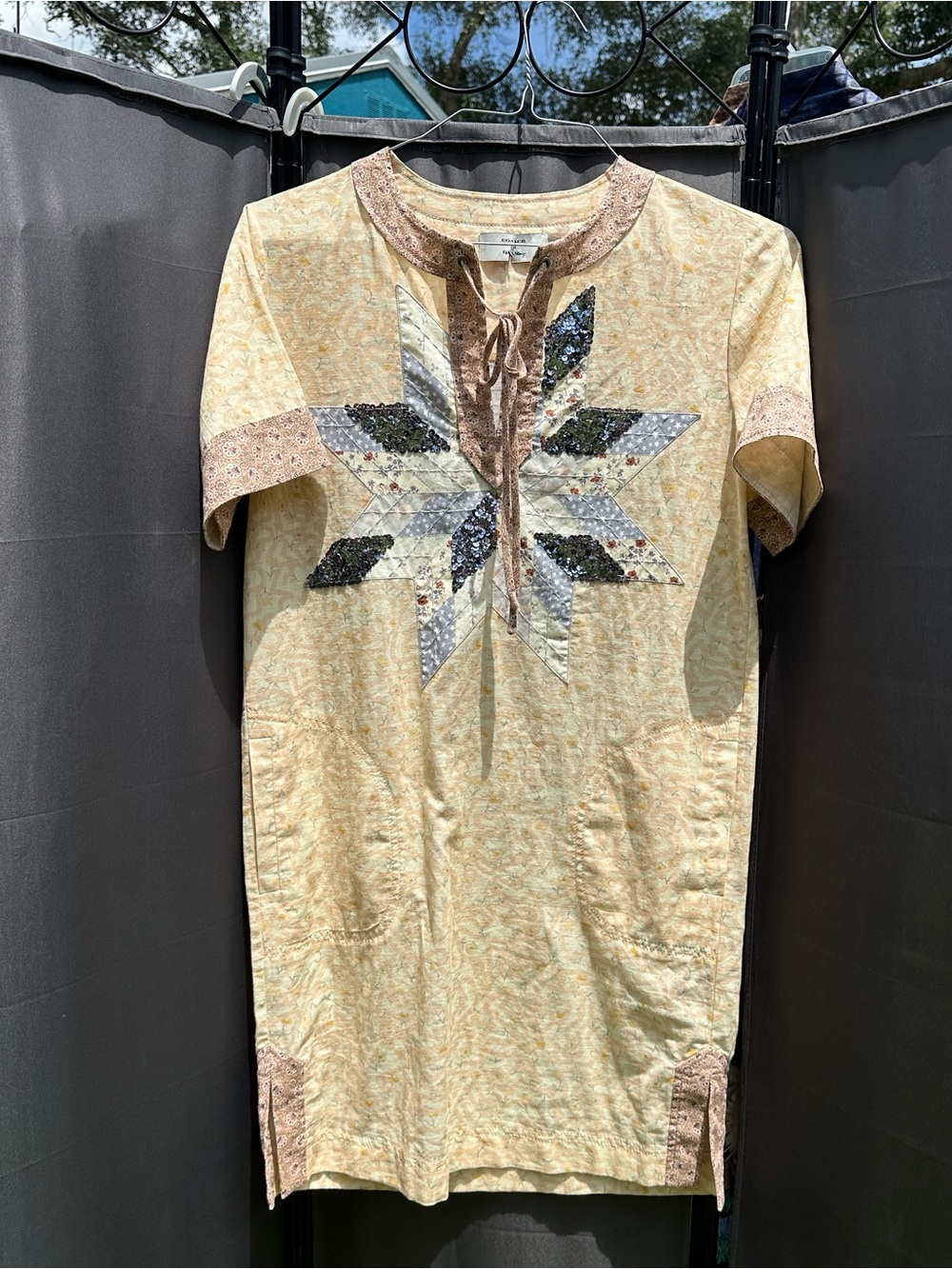 Coach X Keith Haring Quilted Patchwork T-Shirt Shift Dress Size 0 XS Cottagecore